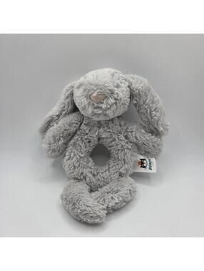 Jellycat Bashful Bunny Grabber Ring Baby Rattle Plush Lovey Stuffed Toy Grey